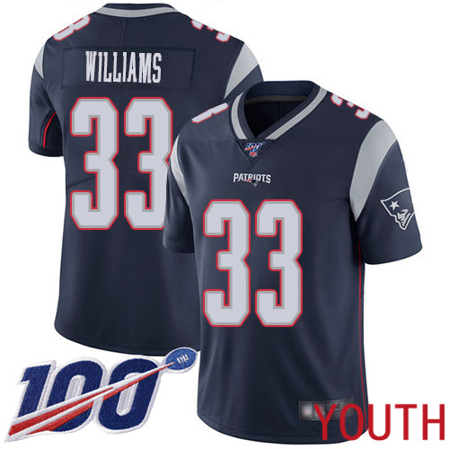 New England Patriots Football #33 100th Limited Navy Blue Youth Joejuan Williams Home NFL Jersey